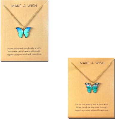 AVR JEWELS Combo Of 2 Gold Plated Pretty Blue & Blue Butterfly Charm Necklace Gold-plated Plated Alloy Chain Set