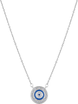 Shiyara JEWELLS 925 Sterling Silver Blue Enamel Evil Eye Pendant Necklace Cubic Zirconia Rhodium Plated Sterling Silver Necklace