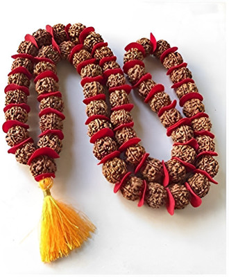 Yoshiva Panch Mukhi Rudraksha Mala, 54+1 Beads 5 Face Rudraksh Kanth Mala Wood Chain