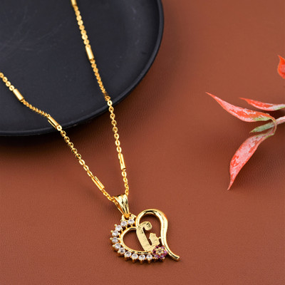 CLONEO G Alphabet Word Letter in Heart Shape with American Diamond Attached Gold-plated Plated Alloy Chain