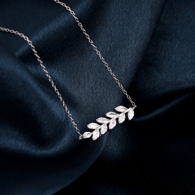 ZALKARI 925 Sterling Silver Leaf Pendant chain White Gold Plated for girls and women Silver Plated Sterling Silver Chain