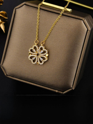 Dressberry Gold-plated Multi Wearing Clover Open Hearts Magnetic Pendant For Women Gold-plated Plated Alloy Necklace