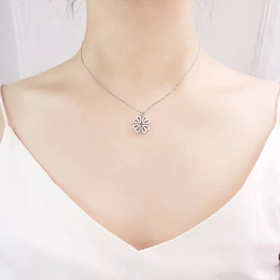 TheVineGirl Silver Heart Shaped and 2 in 1 Four Leaf Clover Charm Lucky Pendant Gold-plated Plated Alloy Necklace