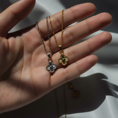 VR Divine Adorn Chic Dual Tone Clover Pendant Necklace | 2 PCS Gold & Silver Chain Set for Women Silver, Gold-plated Plated Stainless Steel Chain Set