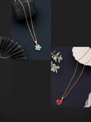 Dressberry SET OF 2 PENDANT CHAIN FOE GIRLS AND WOMEN Gold-plated Plated Brass Necklace Set