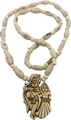Auracrafters Original Tulsi Beads Mala with Radha Krishna Jugal Jodi Locket for Men & Women Wood Necklace