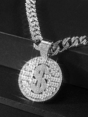 VAGHBHATT Hip Hop MC Stan Pendant Necklace With Iced Out Miami Cuban Chain Zircon Gold-plated Plated Stainless Steel Chain