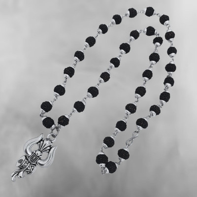 Khushal ENTERPRISE Most Beautiful Bhagwan Shiv 5 Mukhi Rudraksha 5 Mukhi Rudraksha Mala Beads Silver Plated Brass, Wood Chain