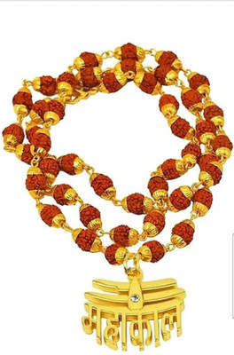 Adhya SHIV_MAHAKAAL_RUDRAKSHA_MALA Cubic Zirconia Gold-plated Plated Brass Chain