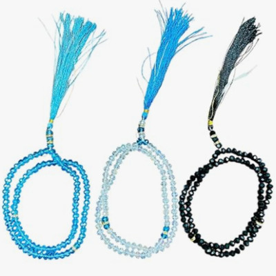 Alixzaan Unisex Crystal Tasbih/Mala/Beads With Diamond Cut Blue,White,Black Pack Of 3 Cubic Zirconia Crystal Chain