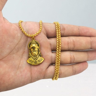 Fine Creation God Lord shri Mahadev shri Shree ram Jaap HanumanJi Locket Pendant With Mala Gold-plated Plated Brass Necklace Set