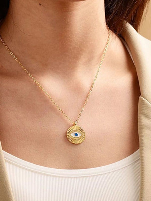 Dressberry Latest Single Layered Blue Evil Eye Round Pendant For Girls And Women Gold-plated Plated Alloy Necklace