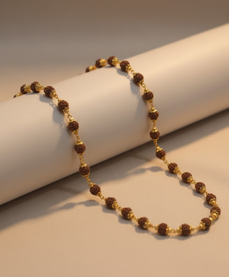 Ceylonmine01 Rudraksha Jaap Mala 54 Beads 5mm Gold Plated Caps Rosary for Men and Women Beads Gold-plated Plated Rudraksha Chain