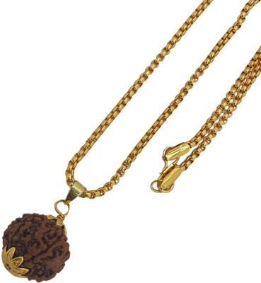 JagatguruShop Original Nepali six Faced / 6 Mukhi Rudraksha Bead Beads Gold-plated Plated Brass, Wood Chain Set