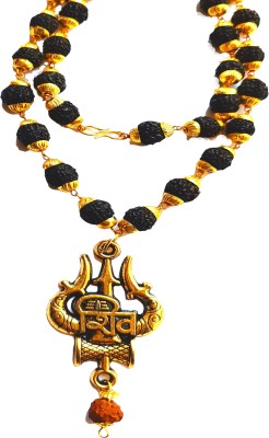 DvR ClicK black rudraksha with om trishul damru locket Gold-plated Plated Brass, Rudraksha Chain