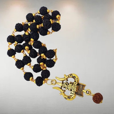 Banke Collection Om TRishul Rudraksha Mala With Panchmukhi Original rudraksha Mala Beads Gold-plated Plated Brass, Wood Necklace