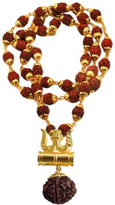 Ruhi Collection Religious Jewelry Lord Shiv Damru Locket With Puchmukhi Rudraksha Mala Gold-plated Plated Brass Chain