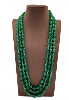 Sivori 3 Line Beaded Necklace and Jade - Beaded Necklace Chain for Women Pearl, Jade Gold-plated Plated Stone, Alloy Necklace