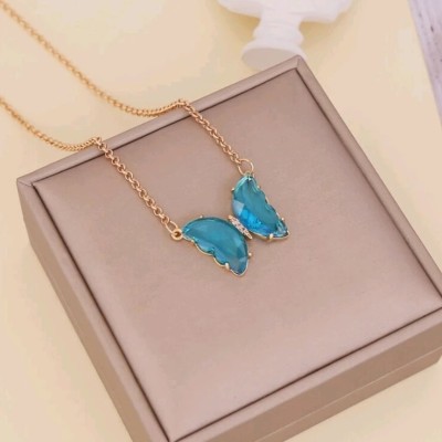 AVR JEWELS Stylish Pretty Blue Crystal Teetli Pendant Necklace Women and Girls Gold-plated Plated Alloy Necklace