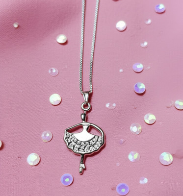 SBF Pink Daisy & Ballerina Duo Necklace Combo Set for Women and Girls | Birthday Stainless Steel Pendant Set
