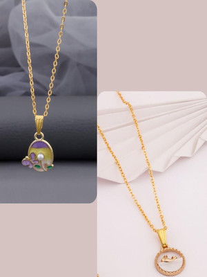 Dressberry DressBerry Set Of 2 Gold-Plated Brass Minimal Artificial Beads Necklace Gold-plated Plated Brass Necklace