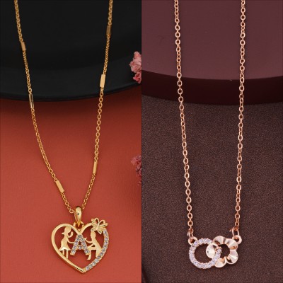 BOGHRA SALES BOGHRA SALES combo of 2 Rose-Gold Plated Necklace Chain for Girls,Women Cubic Zirconia, Diamond Gold-plated, Rhodium Plated Mother of Pearl, Alloy Necklace