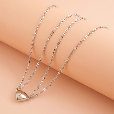 Vembley Vembley FRIENDSHIP LOVE HEART COUPLE PENDANT FOR WOMEN Silver Plated Alloy Necklace