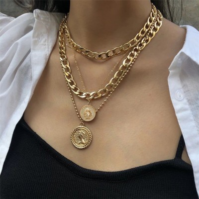 YU Fashions 4 Layered Coin Pendent Multilayered Necklace Chain Gold-plated Plated Steel Layered