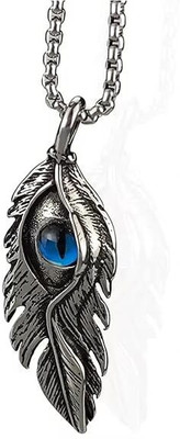 BRIGHTFRAME Feather Blue Eye Pendant Necklace freedom, protection, and positive energy-05 Sterling Silver Plated Stainless Steel Necklace