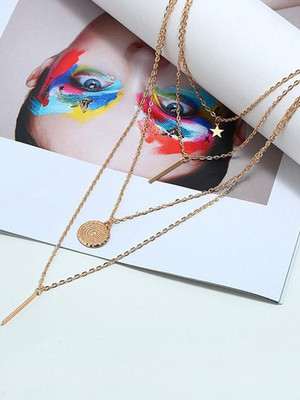 Dressberry Golden Multi Layered Pendant Gold-plated Plated Alloy Necklace