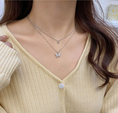 JRISSY Necklace for women simple design Cubic Zirconia Silver Plated Alloy Layered Cubic Zirconia Silver Plated Stainless Steel Layered