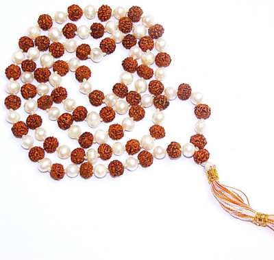 Ceylonmine01 Natural Rudraksha & Pearl Beads Mala Spiritual Jaap Mala for Men & Women Pearl Rudraksha Chain