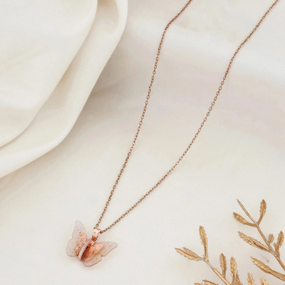 queralt QUERALT Stylish Modern Design Blue Winged Butterfly Pendant Necklace for Women's Stainless Steel Chain Set