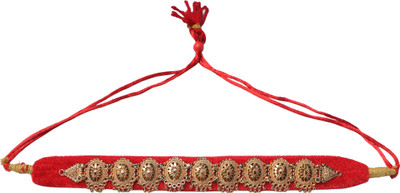 Uttarakhand Handicrafts Premium Kumaoni Red Velvet Galoband Necklace with Gold-Plated Circular Motifs Crystal Gold-plated Plated Alloy Necklace