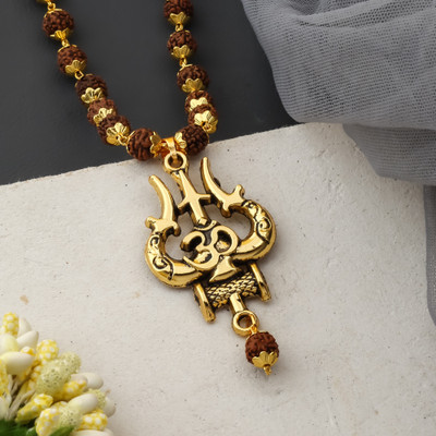 MK Gallery New OM Trishul Rudraksha Mala Silver Plated Brass Chain Set