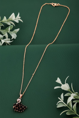 Temora Rose Gold Plated Black crystal Stone Studed Swan Necklace For Girls and women Cubic Zirconia Rhodium Plated Alloy Chain Set