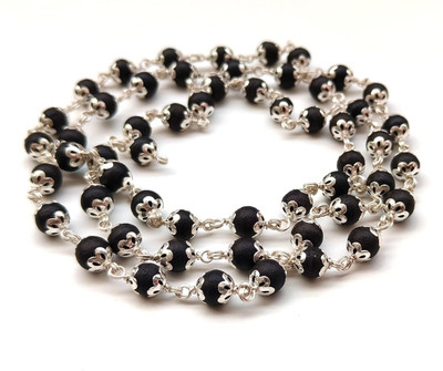 Divine rudras Original Silver Karungali Malai 8 mm 54+1 Beads, Silver Ebony Beads Silver Plated Wood Chain