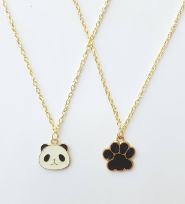 EnlightenMani Adorable Panda & Black Paw Necklaces Combo - Pack of 2 Gold-plated Plated Alloy Necklace Set