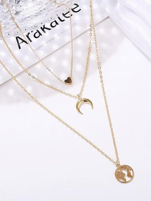 Nehdal Three Layered Earth Moon Heart Necklace Gold-plated Plated Alloy Layered