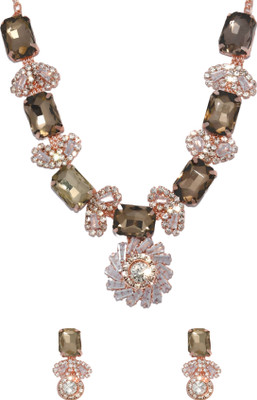TheQueenVibes Copper Look Glass Stone Necklace Set with Earrings Copper Glass, Stone, Metal Pendant Set