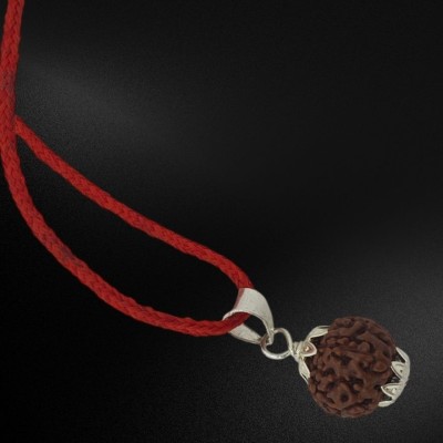 HAPPY CREATION 7 Mukhi Rudraksha Nepali Seven Face Rudraksha Metal Capped Wood Pendant Silver Plated Wood Necklace Set