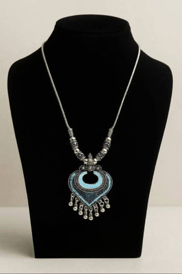 Mahitex Artificial Oxidised Silver Big Pendant Necklace Chain Jewellery for Women - 1 PC Silver Plated Alloy Necklace