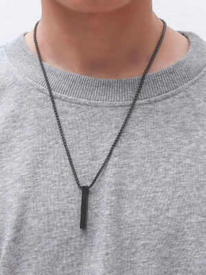 JRISSY Locket For Men Black Silver Plated Stainless Steel Chain