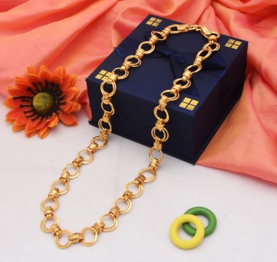 Minprice High Quality Gold Plated 12mm Thick Double-Ring Neck Chain Gold-plated Plated Brass, Alloy Chain