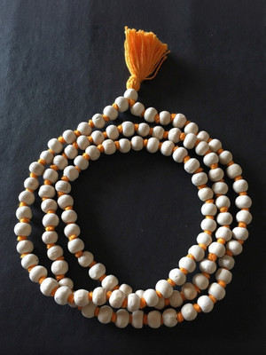 Vivity Original 108 White Beads Tulsi Jaap Mala For Mantra Japa Wood Chain