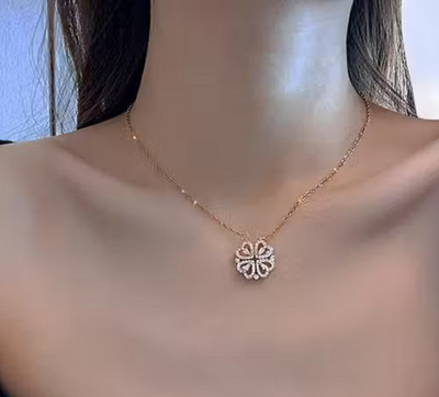 BRIGHTFRAME elegant rose gold necklaces, both designed with sparkling heart-shaped motifs-03 Gold-plated Plated Stainless Steel Necklace