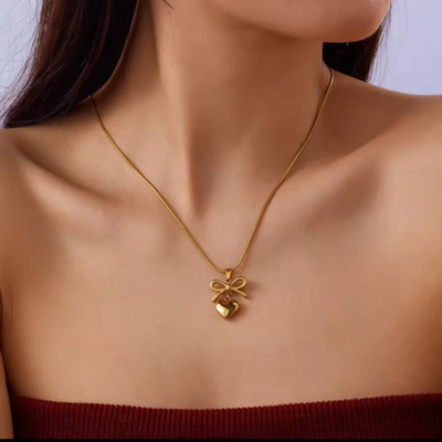 LUMORA FOREVER GLEAMING Heart Bow Pendant Necklace for Women | 18K Gold Plated, Anti-Tarnish, Daily Wear Gold-plated Stainless Steel Pendant Set