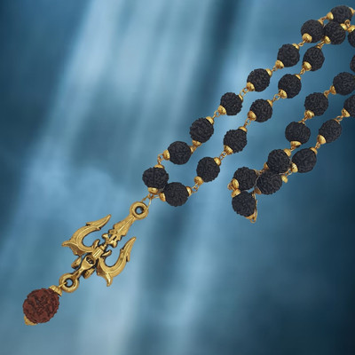 A1 yashvriddhi 5 Mukhi Rudraksha Mala One Gram Beads Gold-plated Plated Brass, Wood Chain
