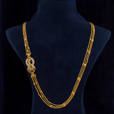 VARNIJEWELLS 1 GRAM GOLD PLATED 24-INCH LONG CHAIN DOUBLE MOPU CHAIN PENDANT FOR WOMEN/GIRLS. Cubic Zirconia Gold-plated Plated Brass Necklace Set