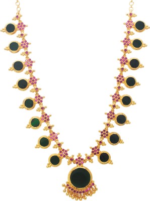 Kollam Supreme Graceful Kerala Traditional Green Enamel Ruby Necklace Gold-plated Plated Brass Necklace